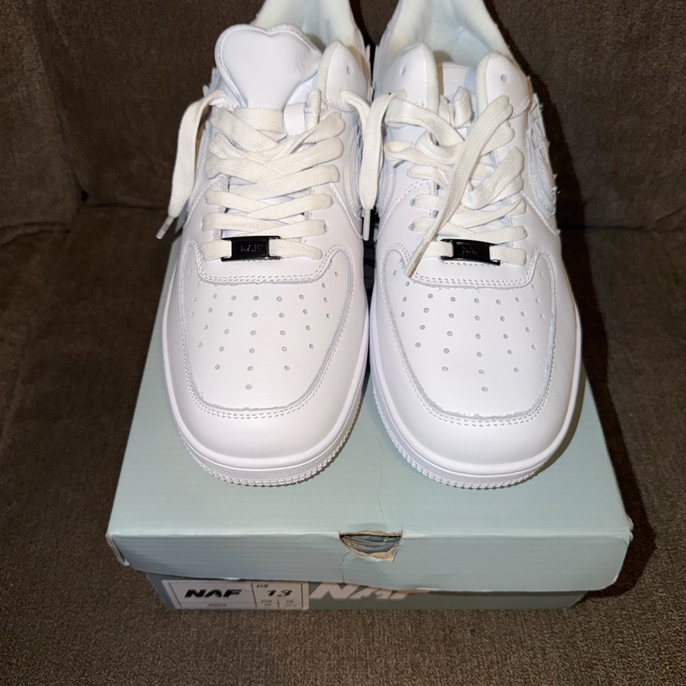 NAF White Leather Sneakers - Classic Casual Shoes